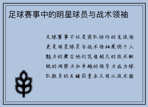 足球赛事中的明星球员与战术领袖