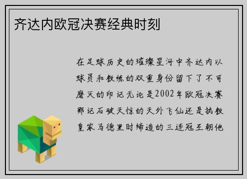 齐达内欧冠决赛经典时刻